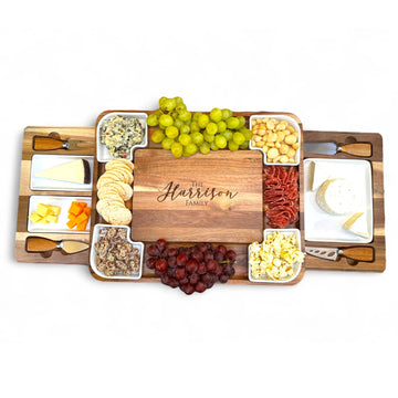 Expanding Personalized Charcuterie Board Cheese Board & Knife Set w/Drawers Realtor Closing Gift Custom Charcuterie Christmas Wedding Gift