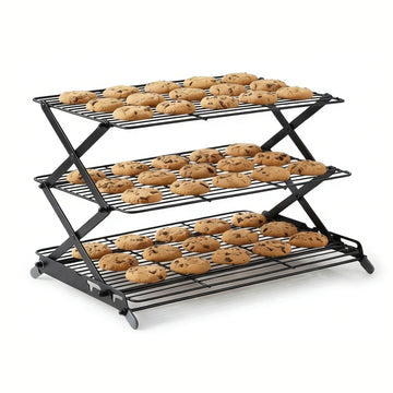 NZJWZS 3-Tier Collapsible Cooling Rack, Adjustable Wire Baking Rack, Black