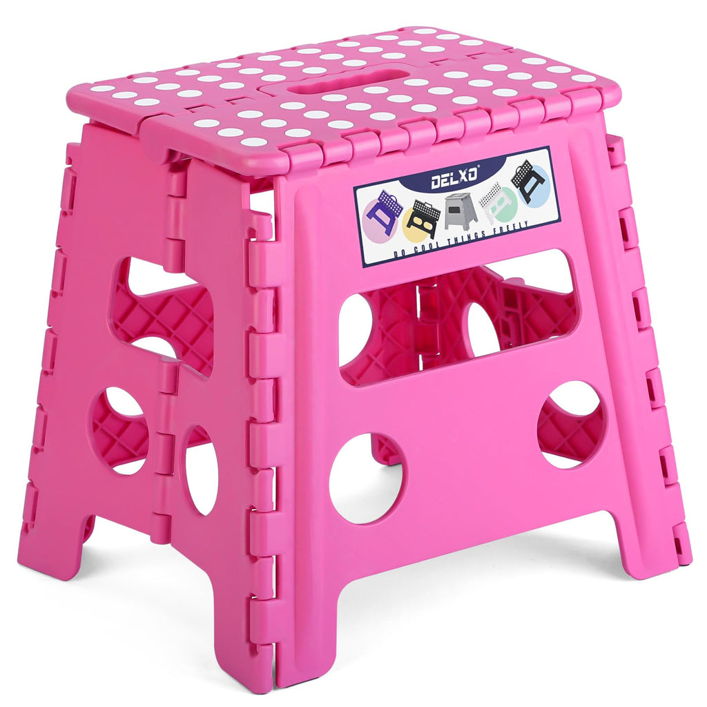 Delxo Folding Step Stool 13 Inch,300 Lbs Step Stool for Adults Pink