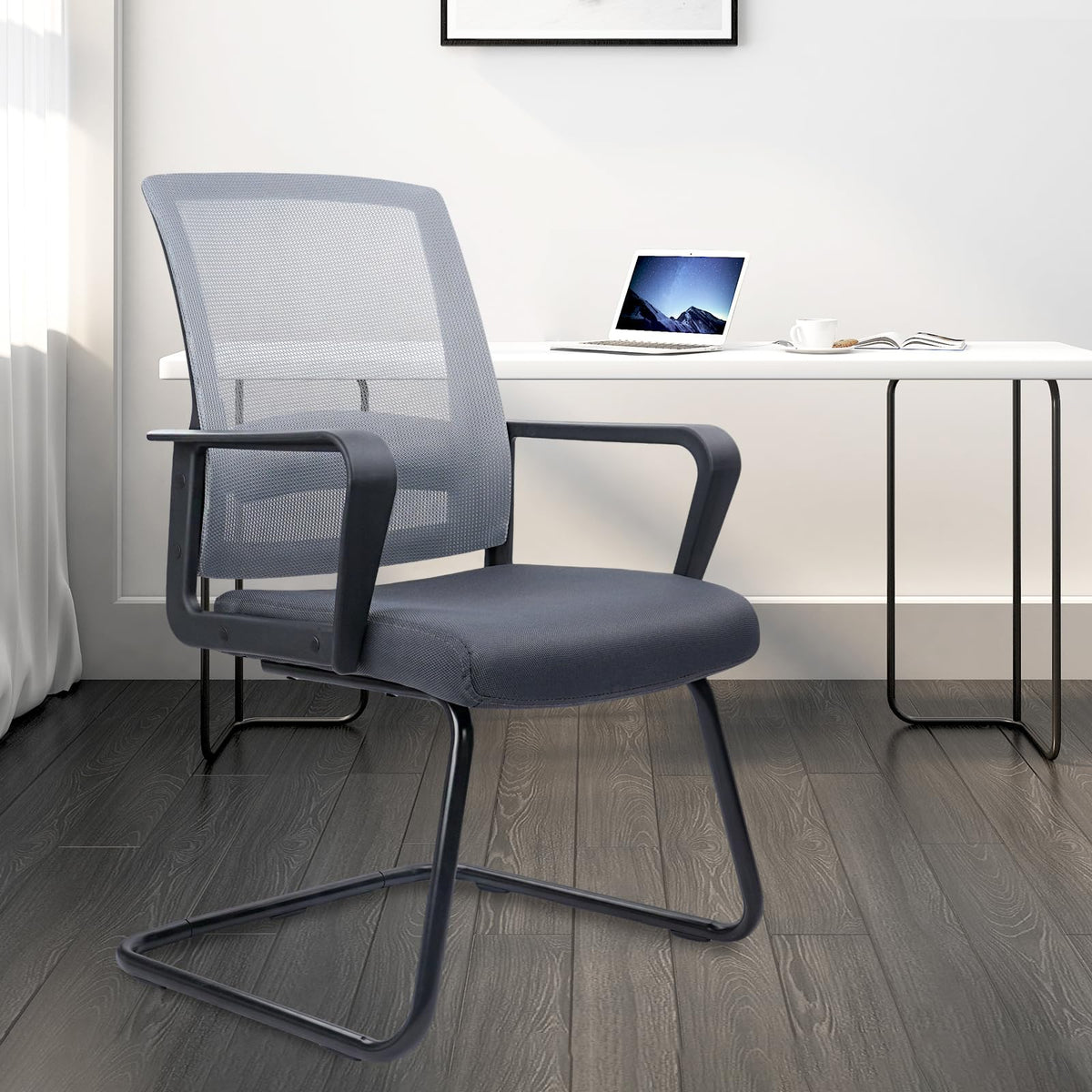 Clatina Office Guest Chair with Lumbar Support and Mid Back Mesh Space Air Grid Series for Reception Conference Room Gray, Grey