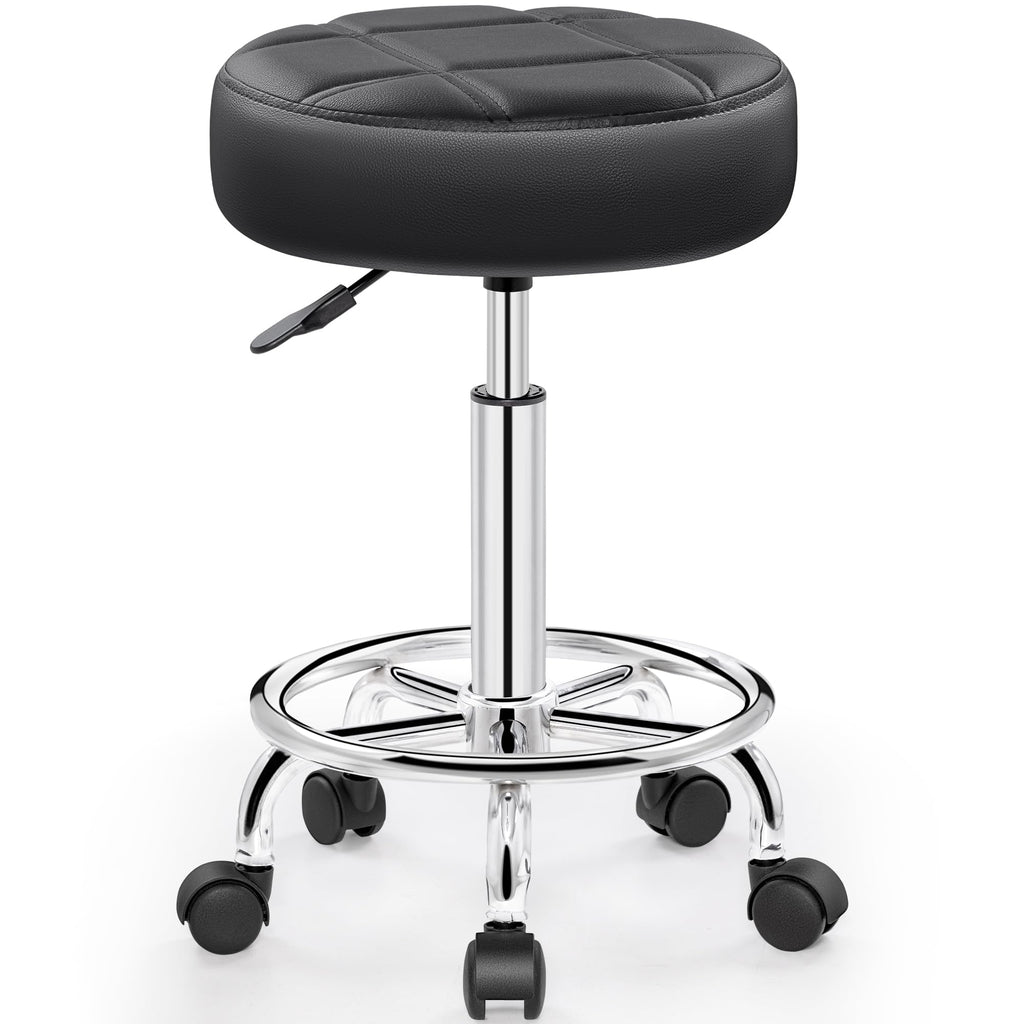 Brick Attic Rolling Stool with Wheels, Pu Leather Small Office Chair with Foot Rest,versatile Adjustable Swivel Stool for Tattoo Massage Salon