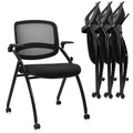 Clatina Stackable & Foldable Conference Chair with Wheels, Ergonomic Mesh Back, 300lbs Capacity, Breathable Padded Seat, Adjustable Armrests,