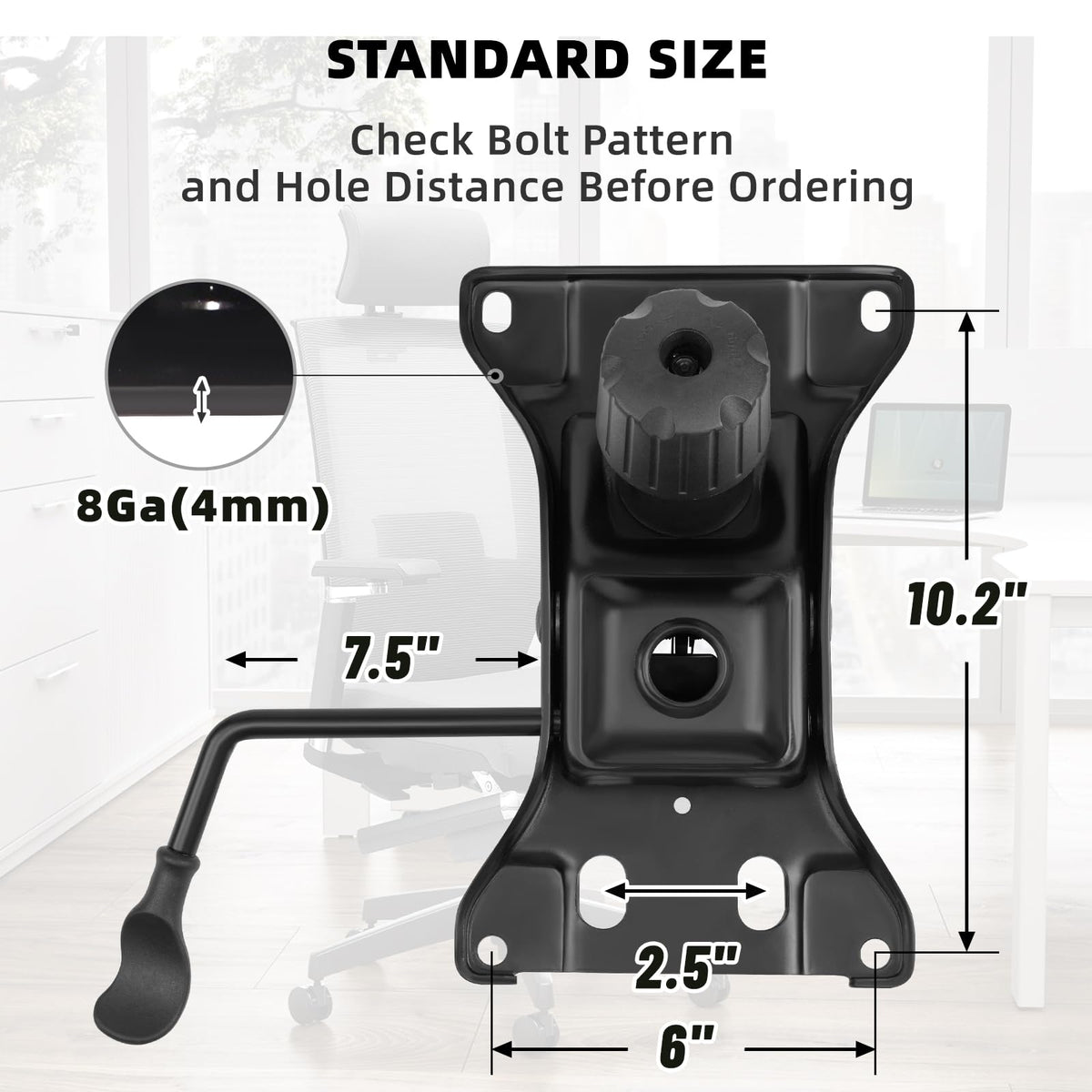 Besitu 500lbs Office Chair Replacement Parts, W/ 6'' X 10.2" Mounting Holes Chair Base Heavy Duty Plate Swivel Tilt Control Seat Mechanism for