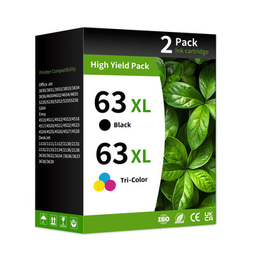 63XL Ink Cartridge Combo Pack Compatible for Hp 63XL Ink Cartridges Latest Upgrade Work with HP OfficeJet 3830 4650 5255 5258 5200 Envy 4520 4512 4510 DeskJet 1112 2130 3630 3632 (2 Pack Black Color)