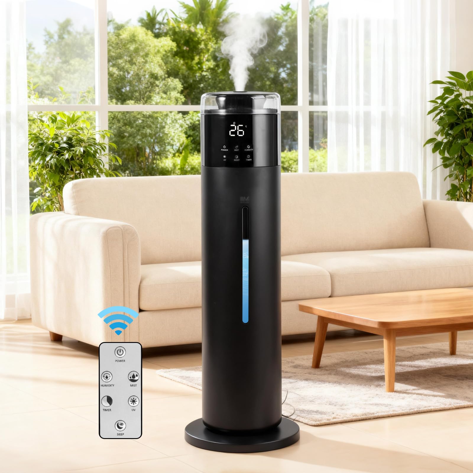 Large Humidifier for Bedroom, 8L/2.1Gal Ultrasonic Cool Mist, Remote control,Easy Clean with 350ML/H Large Mist Speed, Suitable for Kids Room Plant Yoga Study Room Office (Black)