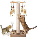 PAROTO Cat Scratching Post, Sisal Cat Tree Tower Scratcher for Indoor Cats Adults with Interactive Toys, Double Ball Track, 2 Mounting Methods, 25 inches