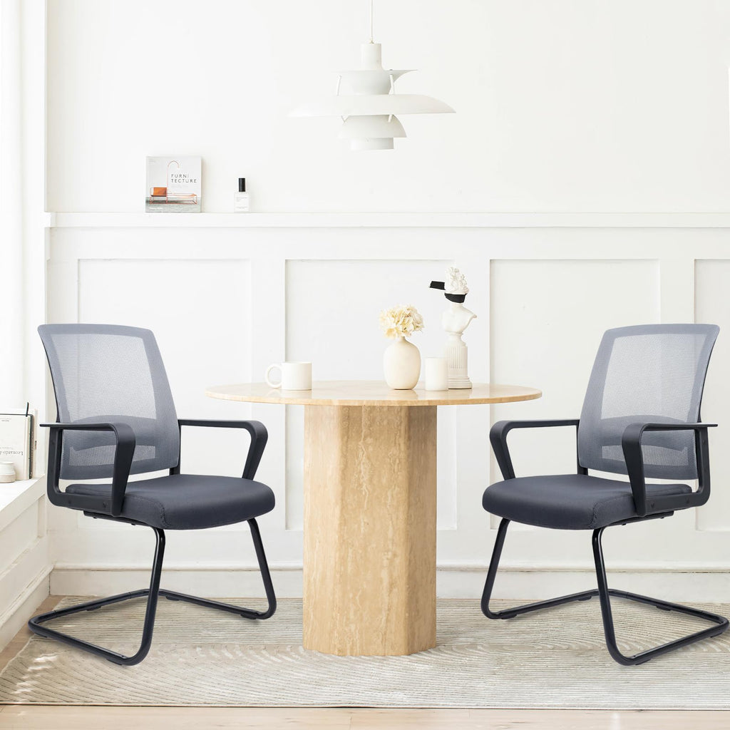 Clatina Office Guest Chair with Lumbar Support and Mid Back Mesh Space Air Grid Series for Reception Conference Room Gray, Grey