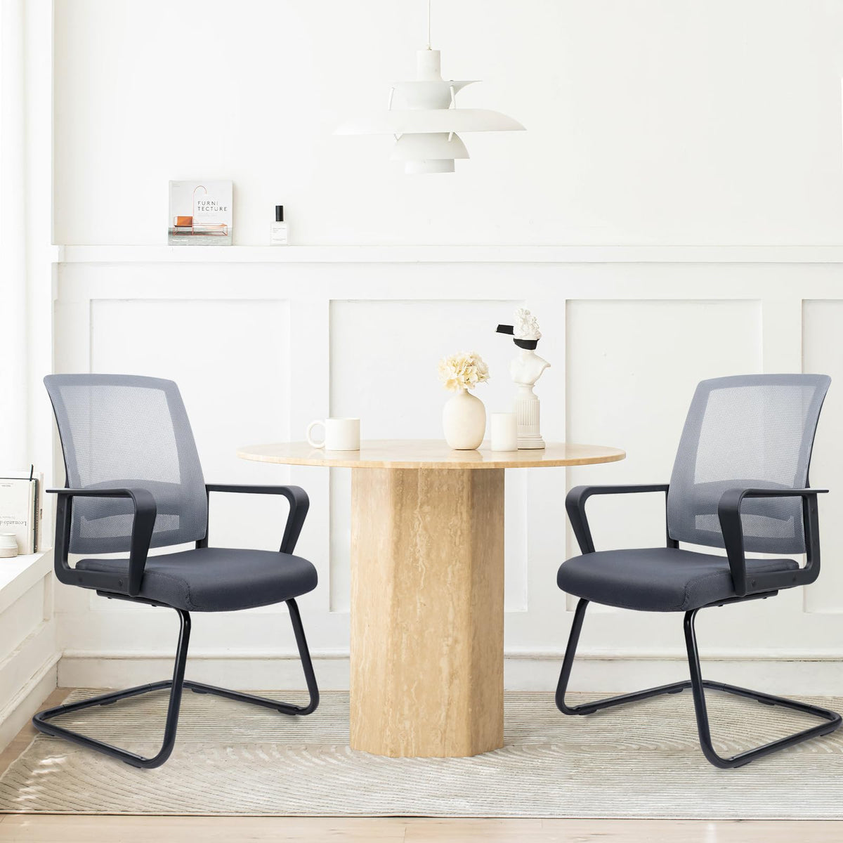 Clatina Office Guest Chair with Lumbar Support and Mid Back Mesh Space Air Grid Series for Reception Conference Room Gray, Grey