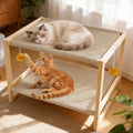 2 Layer Cat Hammock Bed, Pine Wood Bunk Bed for Cats with Removable Washable Cover, 45 lbs/Tier Capacity, Elevated Pet Bed Includes Tools & Toys (23.6" x 16.5" x 13")