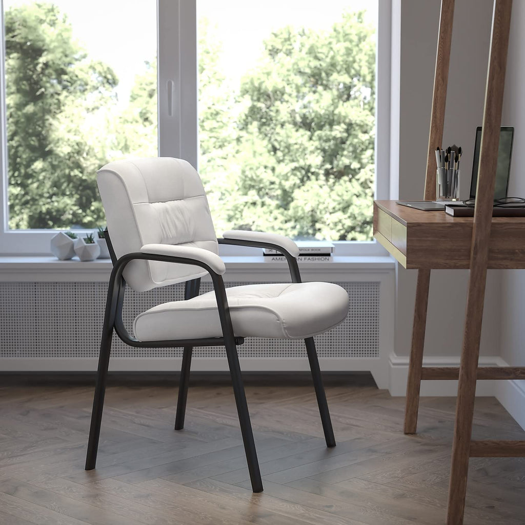 Flash Furniture Leathersoft Reception Chair, White/black, Set of 1, White Leathersoft/black Frame