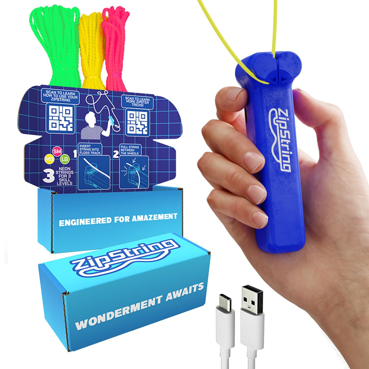 ZipString Original - As Seen on Shark Tank - Classic Rope Launcher Toy, Perfect for Kids & Adults - Fly a String Loop in The Air for Endless Tricks & Fun, Wonderment Awaits, Bold Blue