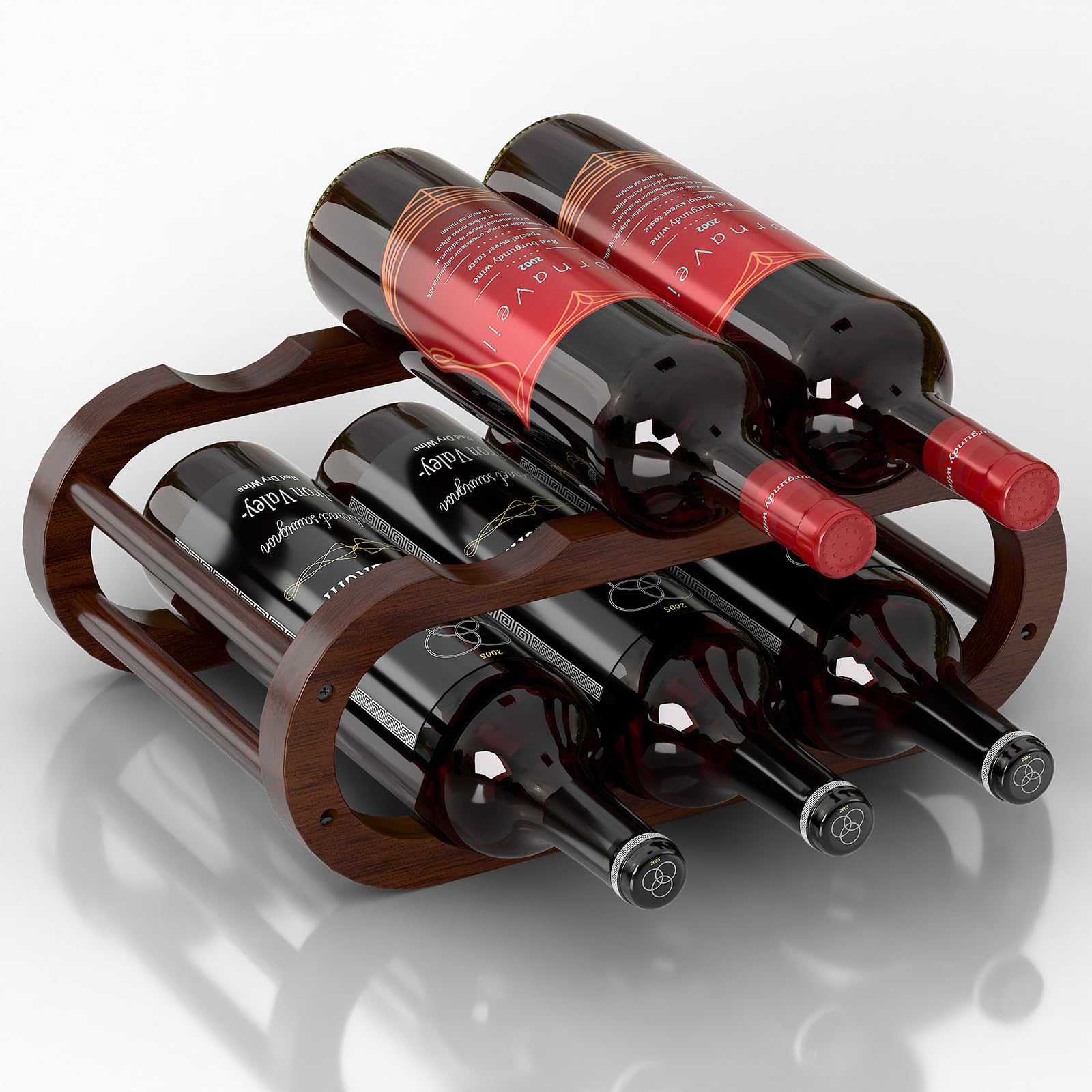 PEKER Wine Rack – Small Countertop Wine Rack & Wine Bottle Holder for Cabinet and Countertop, Stylish Natural Wood Wine Holder Claret