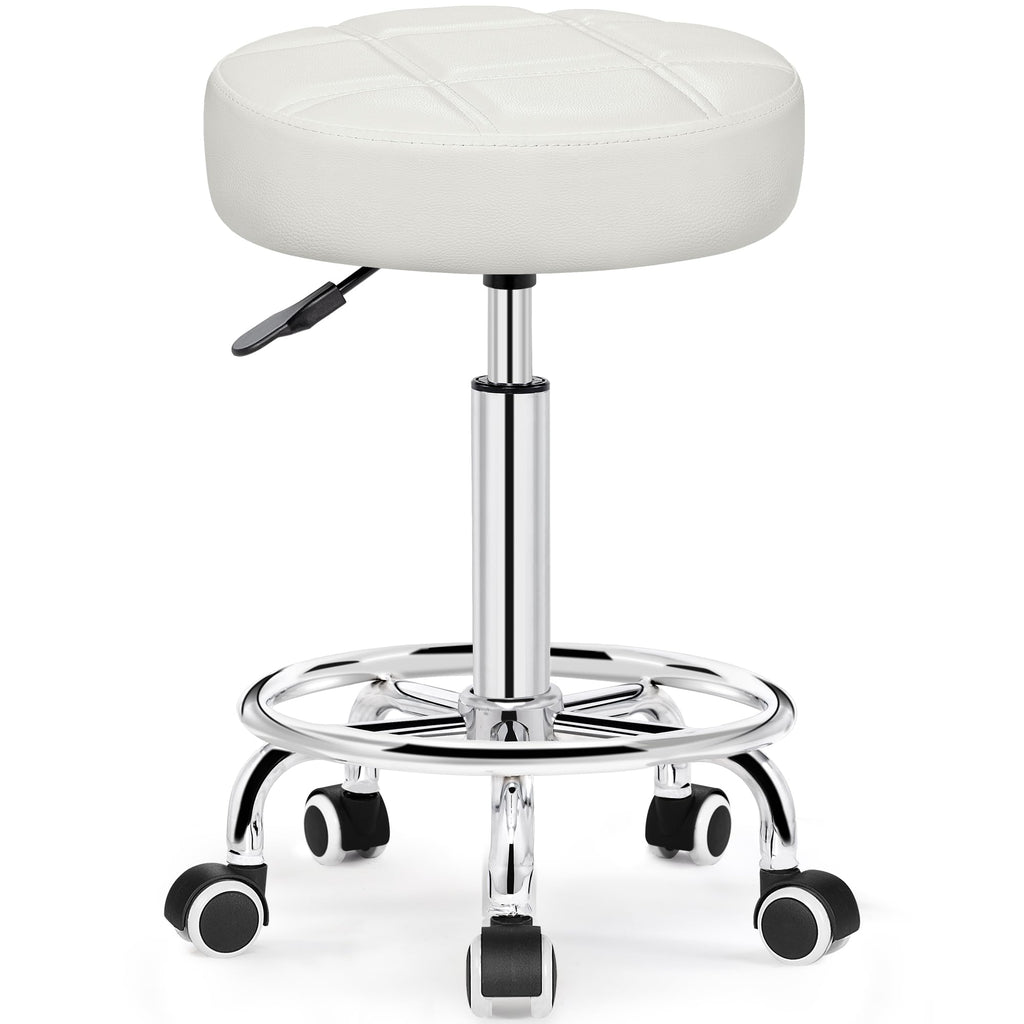 Brick Attic Rolling Stool with Wheels, Pu Leather Small Office Chair with Foot Rest,versatile Adjustable Swivel Stool for Tattoo Massage Salon
