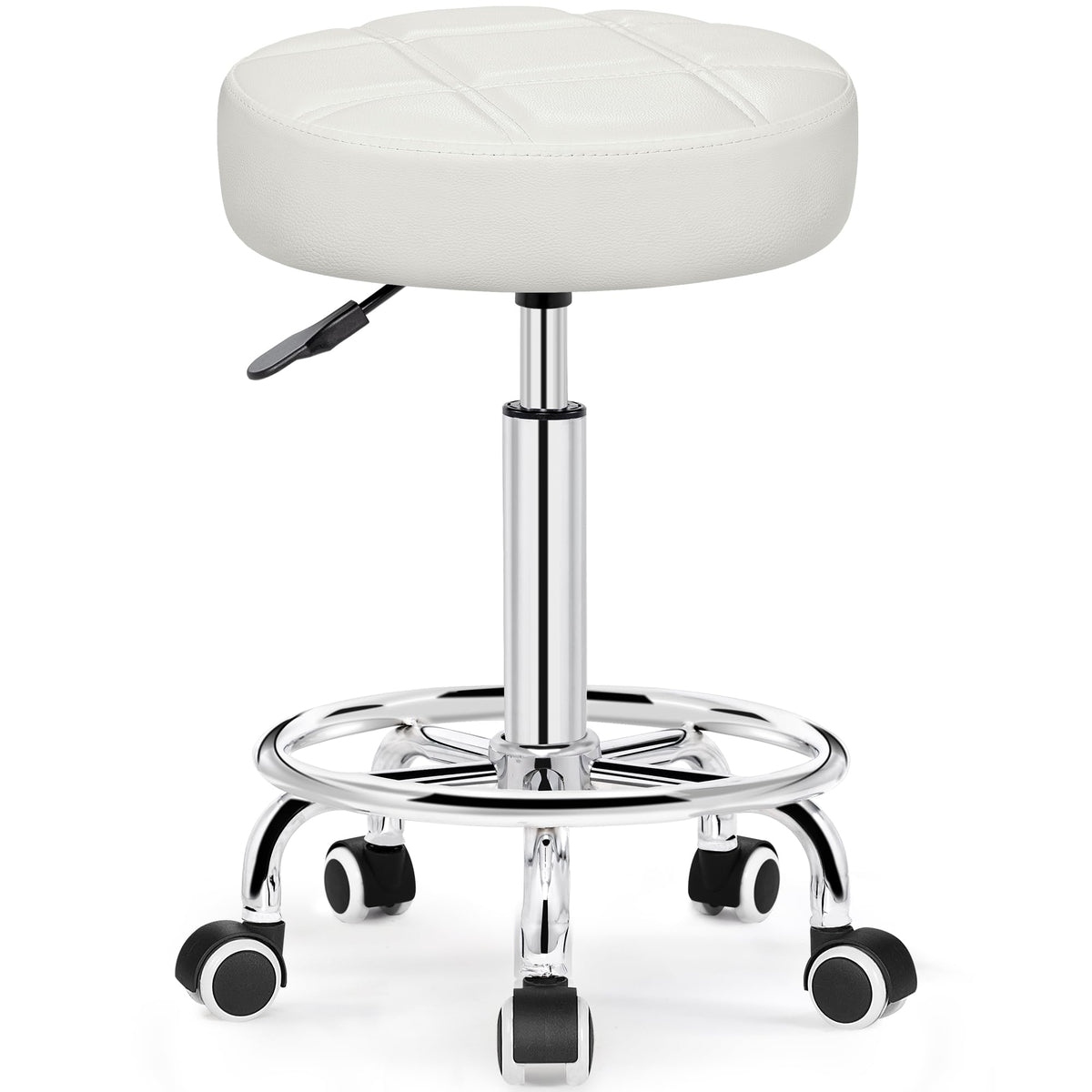 Brick Attic Rolling Stool with Wheels, Pu Leather Small Office Chair with Foot Rest,versatile Adjustable Swivel Stool for Tattoo Massage Salon