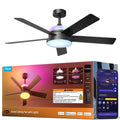 Govee Ceiling Fan with Lights, RGBIC Smart 52'' Low Profile Ceiling Fan with Lights and Remote, Reversible DC Motor, Dimmable, 2800lm, Ceiling Fan for Bedroom, Living Room, Black