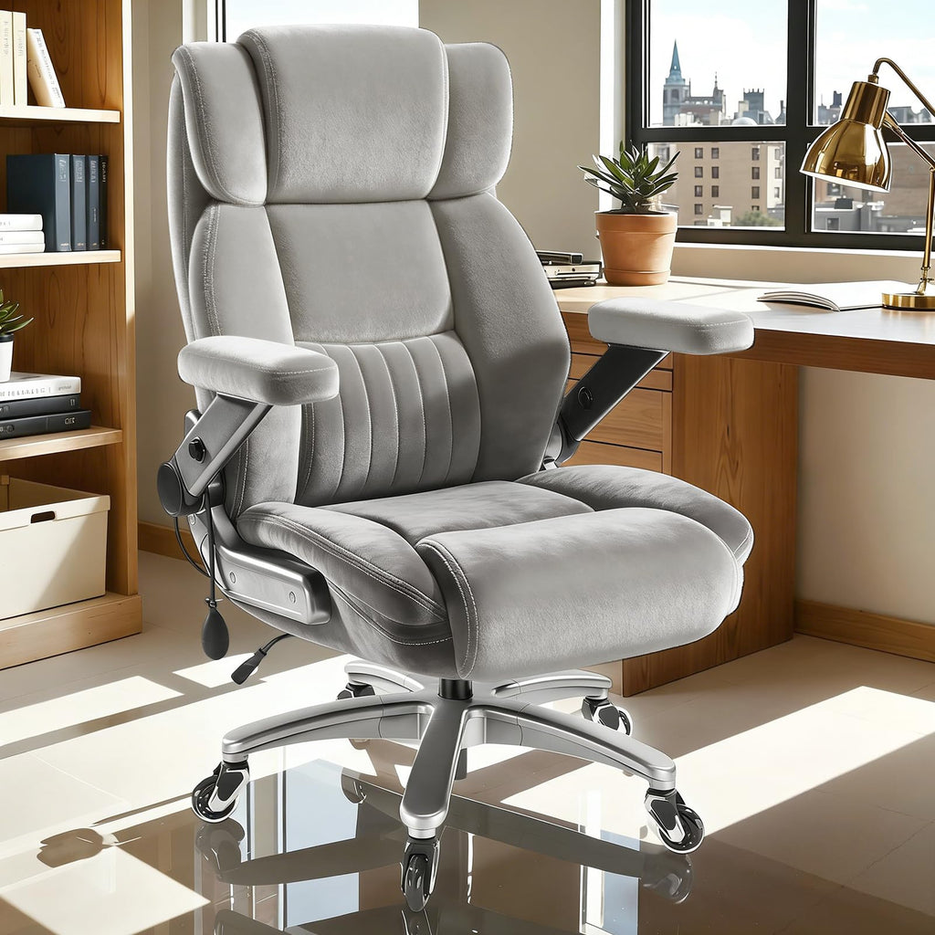 Famsway Fabric 600lbs Heavy Duty Office Chair with 5d Flip Arms for Heavy People,comfy Cloth Big and Tall Desk Chair with Pocket Spring