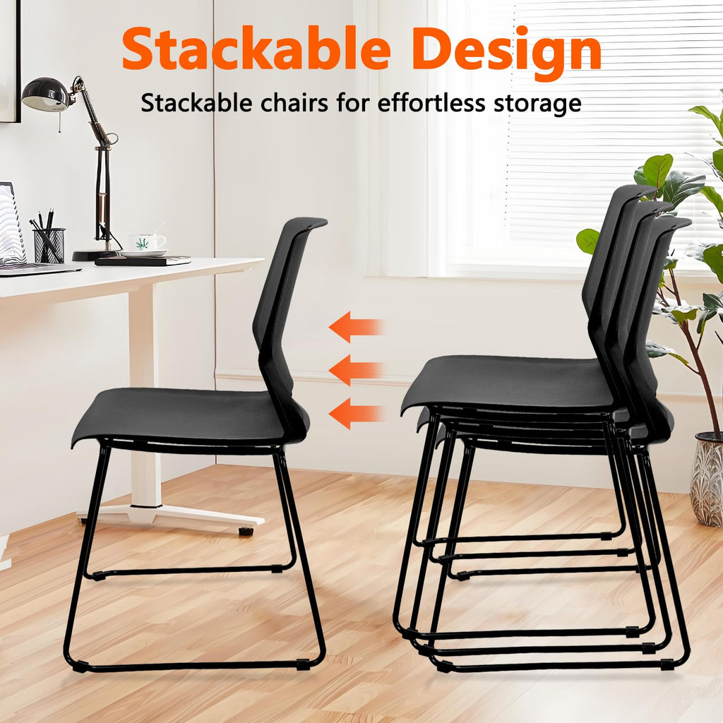 Klasika Stackable Guest Reception Chairs, Stacking Office Chair with Ergonomic Lumbar Support & Metal Legs, Plastic Desk Chairs for Conference