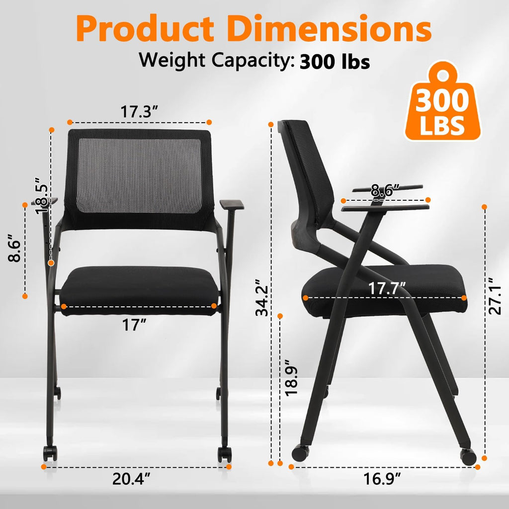Clatina Stackable Foldable Conference Room Chairs with Wheels, Portable Padded Office Desk Chair with Lumbar Support and Armrest for Training