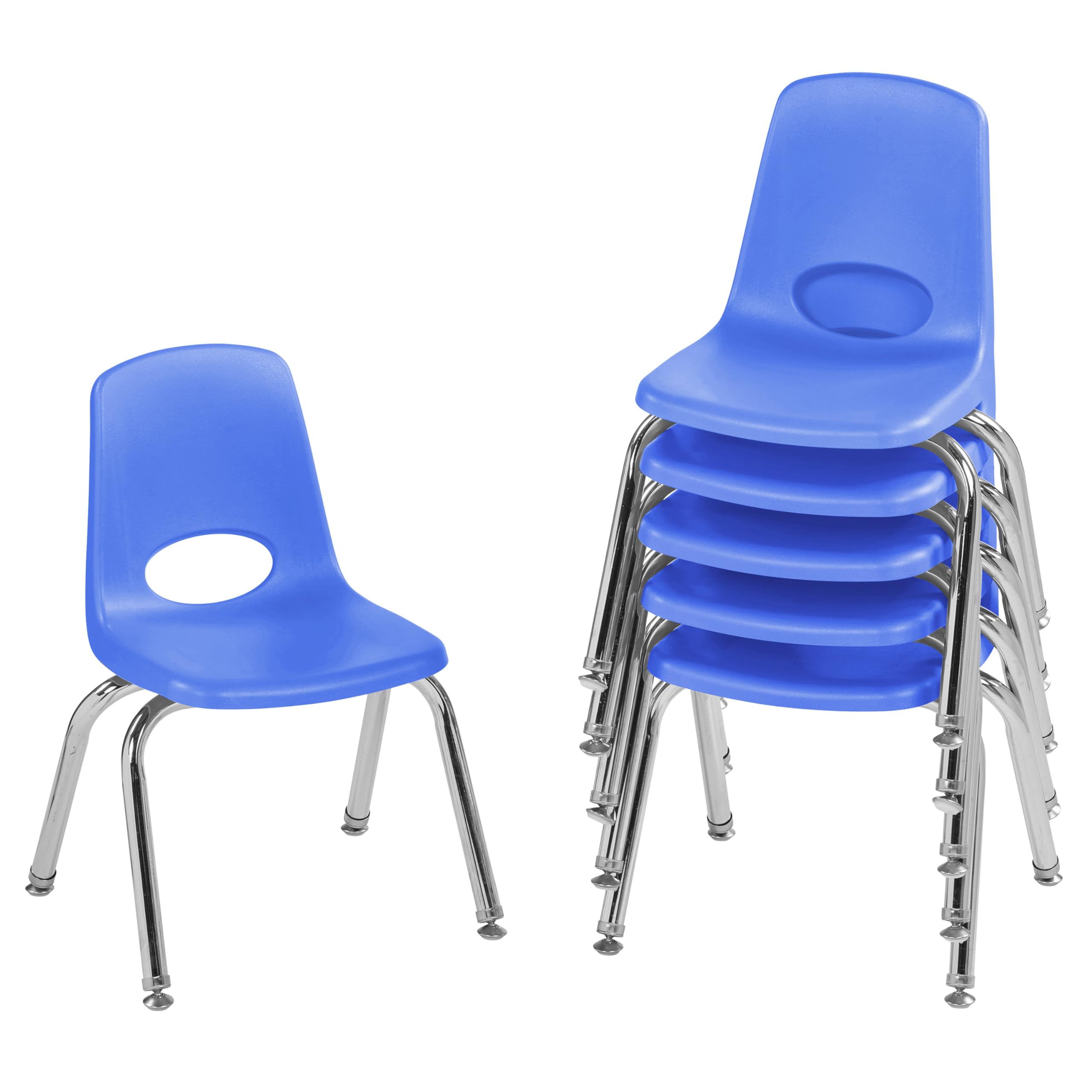 Fdp 12" School Stack Chair,stacking Student Seat with Chromed Steel Legs and Nylon Swivel Glides for In-home Learning or Classroom - Blue