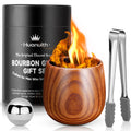 Whiskey Glasses Charred Wooden Bourbon Glass, 10oz Handmade with Stones & Tongs – Unique Bourbon Gifts for Men Dad Husband, Ideal for Christmas Birthday Father's Day