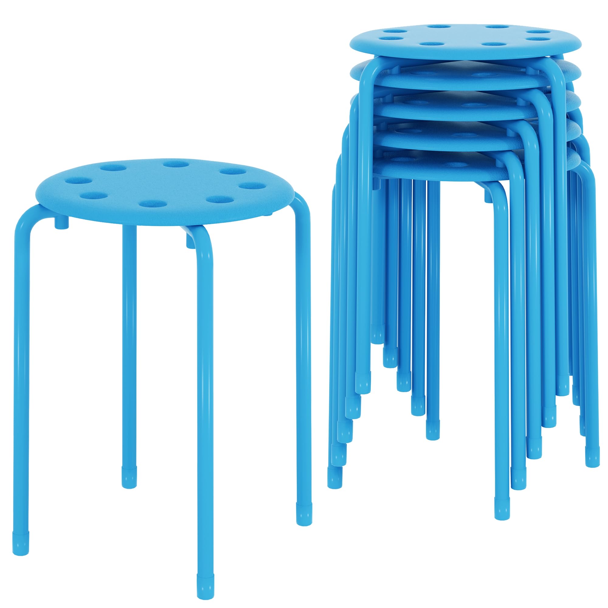 Vecelo 6-piece Stacking Stools, 17.7 Inch Standard Height, Portable Stackable Colorful Decoration Stools for School Classroom and Office Use,
