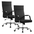 Furmax Ergonomic Office Desk Chair, Executive Ribbed Mid-back Pu Leather Conference Room Chair Adjustable Swivel Chair with Arms (2 Pcs, Black)