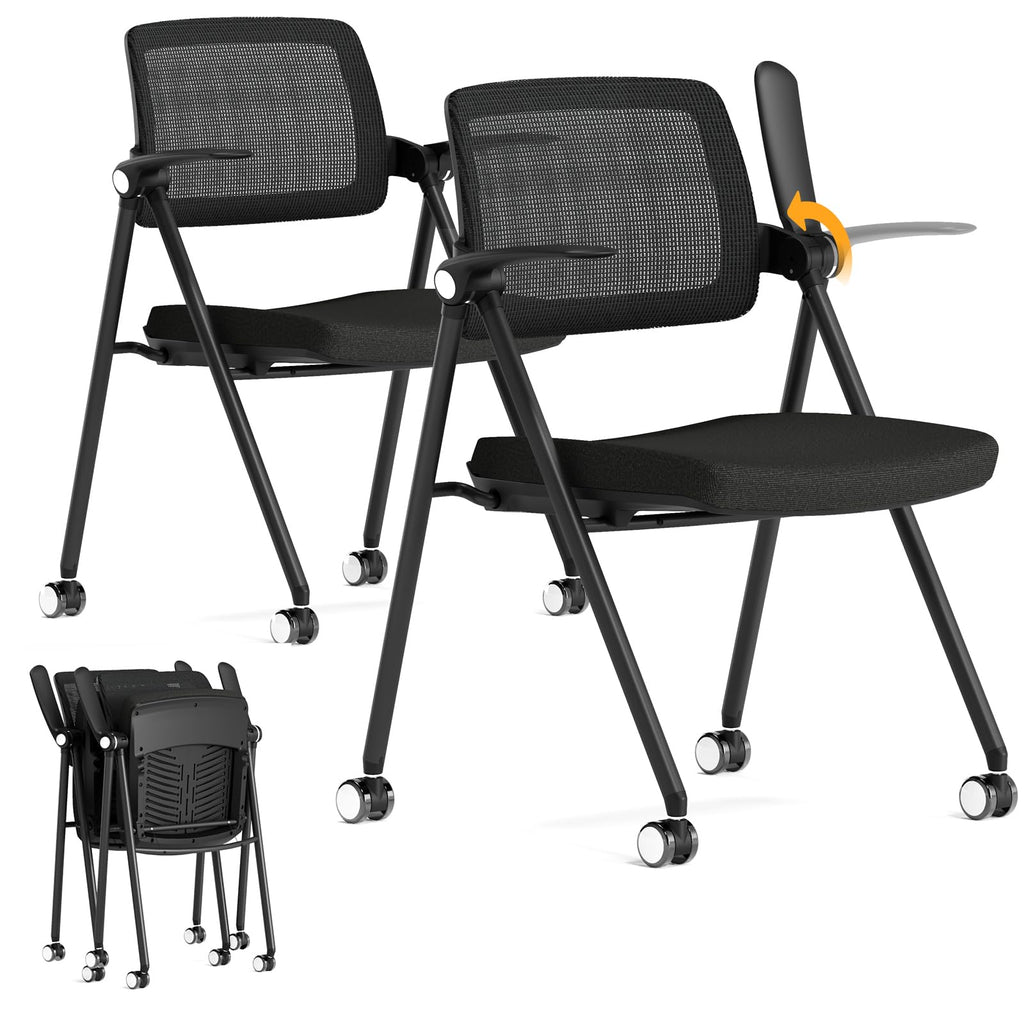 Fylica Stackable & Foldable Office Chair Set of 2, Folding Desk Chair with Flip-up Armrest, Breathable Mesh, Thick Seat Cushion & Rocking