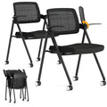 Fylica Stackable & Foldable Office Chair Set of 2, Folding Desk Chair with Flip-up Armrest, Breathable Mesh, Thick Seat Cushion & Rocking