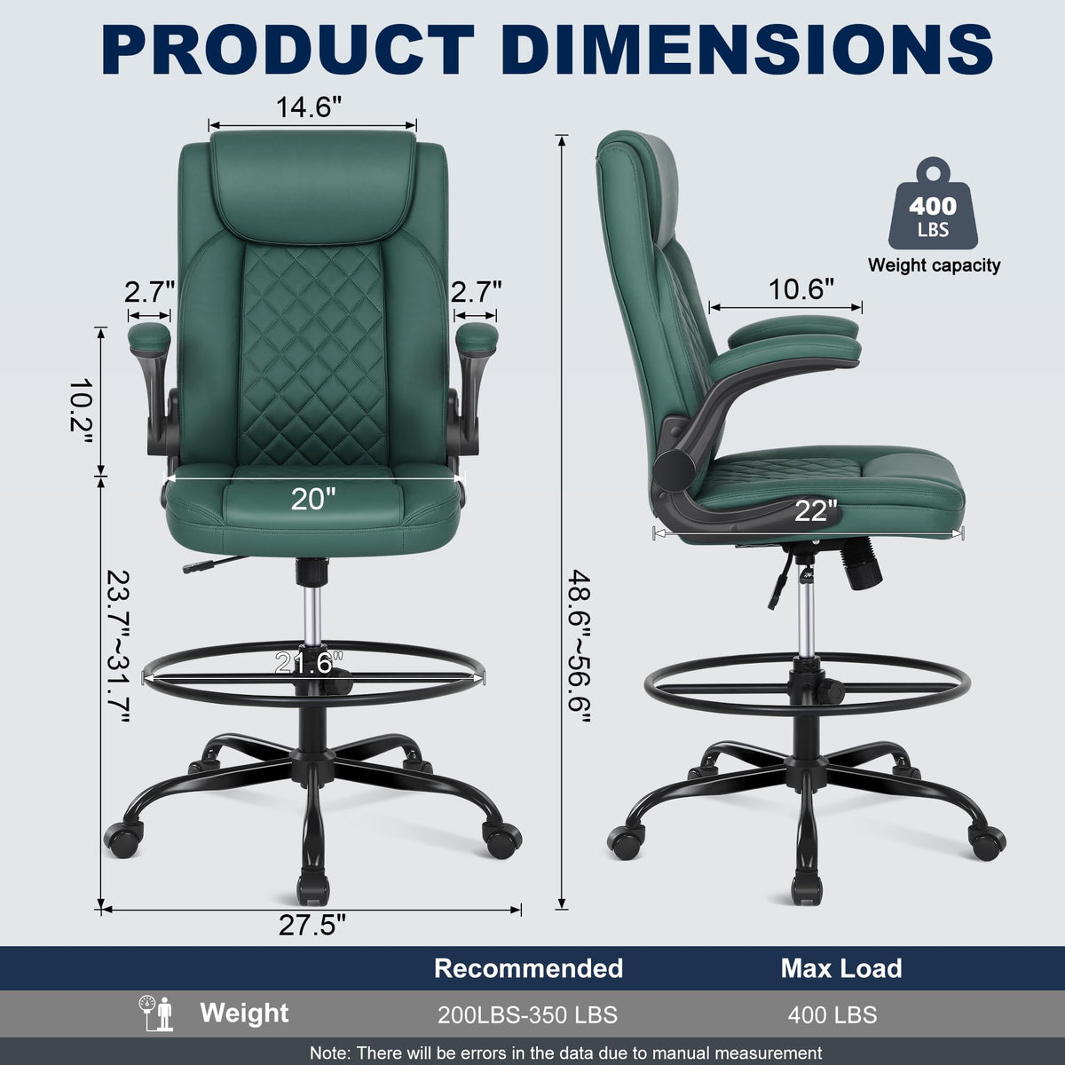 Misolant Drafting Chair, Tall Office Chair for Standing Desk, Pu Leather Counter Computer Chairs with Adjustable Height, Rocking Function, 360°