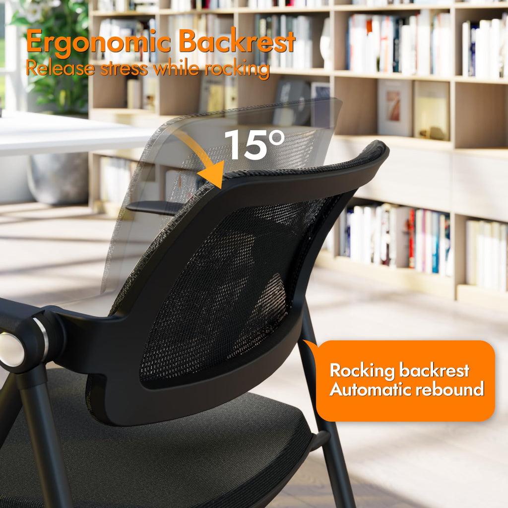 Fylica Stackable & Foldable Office Chair, Folding Desk Chair with Flip-up Armrest, Breathable Mesh, Thick Seat Cushion & Rocking Backrest,