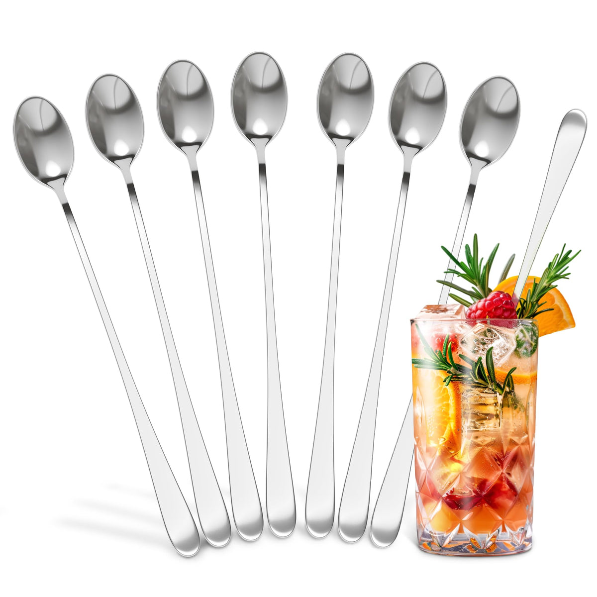 Ice Tea Spoons Long Stainless Steel Set of 8 – 9? Iced Tea Spoons Long Handle with Classic Elegant Design – Rust-Resistant & Dishwasher Safe | For Milkshakes, Cocktails, Desserts & Tall Glass Drinks