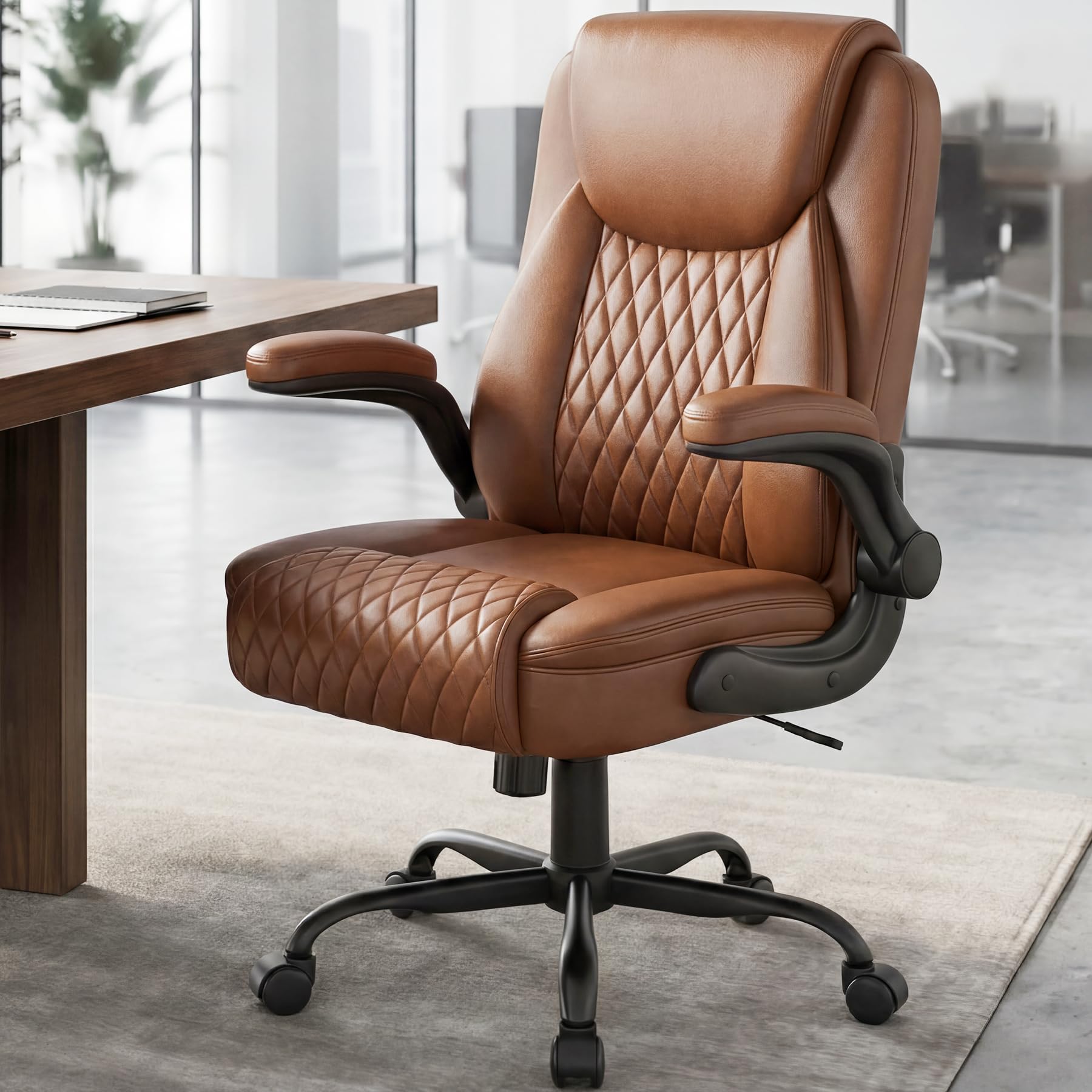 Gtpoffice Executive Office Chair with Comfortable Lumbar Support, Ergonomic Gaming Chair with Flip-up Armrests & Zoned Pressure-relief Cushion,
