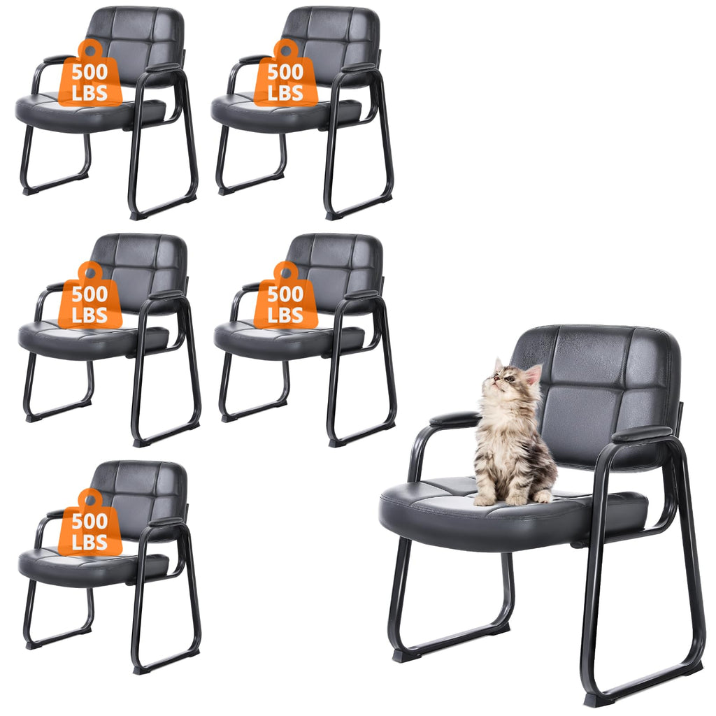 Clatina Big & Tall Waiting Room Guest Chair with Bonded Leather Padded Arm Rest and Sled Base for Office Reception Lobby and Conference Desk,