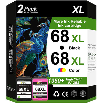 68XL Ink Cartridges Replacement for HP 68e 68 XL Ink Cartridges Black Color Combo Pack Compatible for HP Envy 6155e, 6500e, 6552e, 6555e, 6558e, 6100e, 6152e Printer(2Pack)