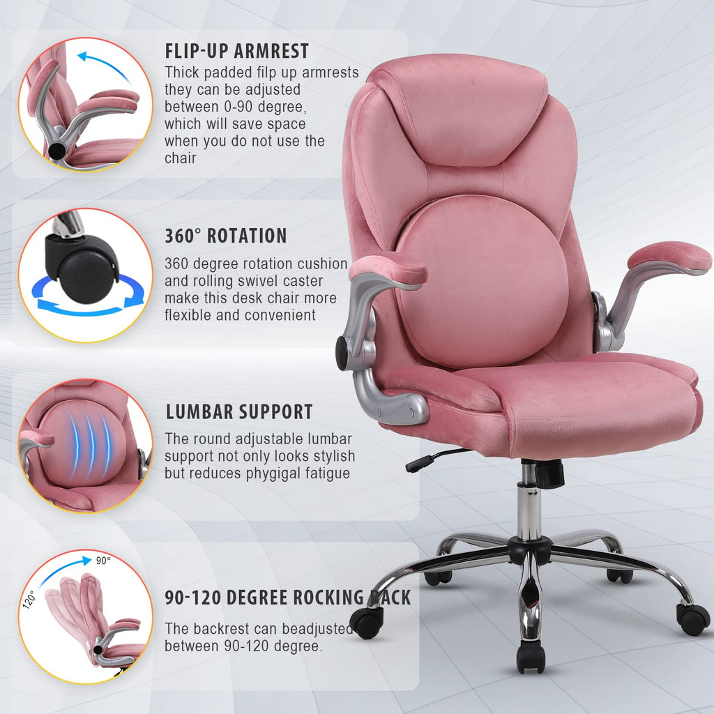 Reficcer Ergonomic Velvet Office Chair Comfy, Pink
