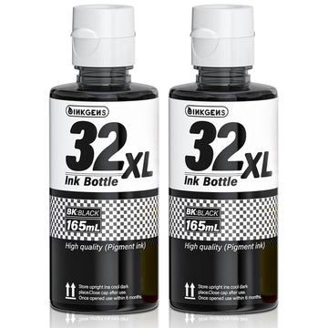 32XL Black Ink Bottle Refill for HP Smart Tank 5000 7301 651 7001 7602 6001 551 5101 7300 5102 7302 7601 6002 5103 755 757 570 578 590 Printers, 165ML Black Ink x 2-Pack