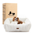 Washable Dog Bed for Small Medium Dogs - Rectangle Orthopedic Corduroy Fleece Pet Bed with Removable Cover and Nonskid Bottom, Calming Puppy Bed Soft Pet Sofa, Cream(25x21x7inchs)