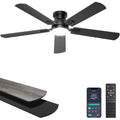 Ohniyou Ceiling Fans with Lights, 52 Inch Low Profile Ceiling Fan with Light and Remote/APP Control, Flush Mount, Dimmable, Quiet DC Motor, Black Ceiling Fan for Bedroom, Living Room