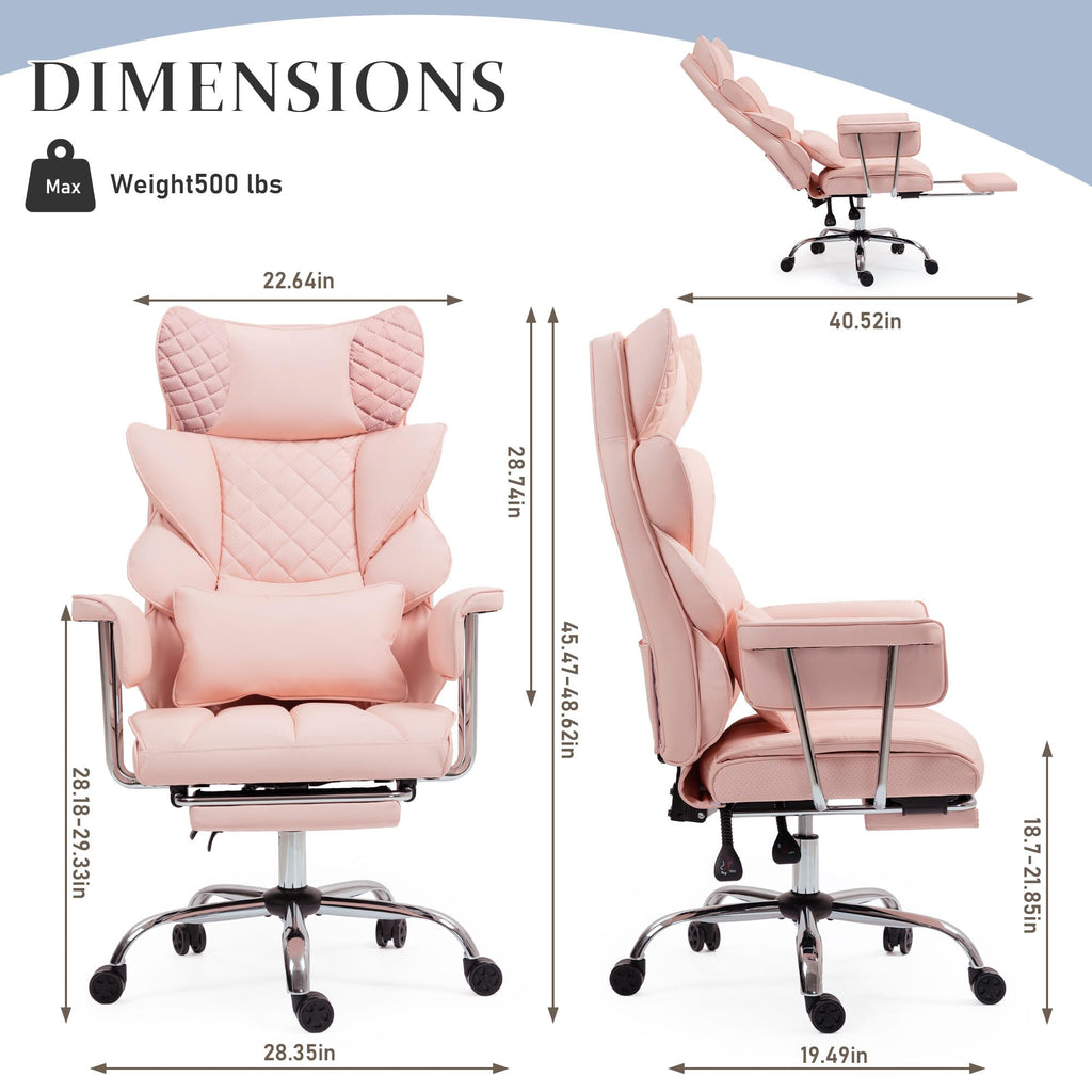 Dyhome 500 Lbs Kneading Massage Office Chair with Foot Rest Reclining Pink