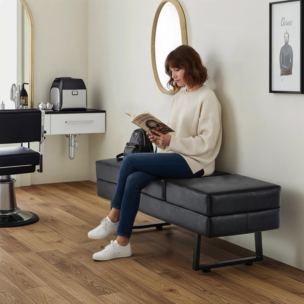 Barberpub Waiting Room Chairs, Heavy Duty Office Guest Reception Bench, Faux Leather Upholstered Lobby Chairs for Salon, Conference Room 7008