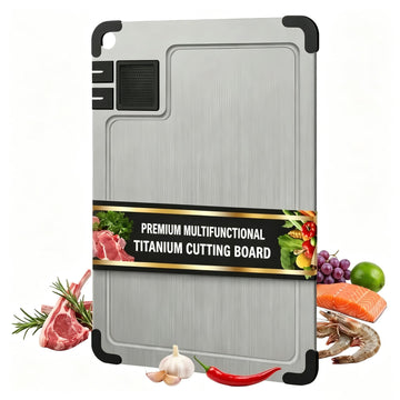 Titanium Cutting Board for Kitchen, 2026 New Food-Grade Board, with Sharpenersr, Garlic Grinding Area, Juice Groove, Non-Slip Corner Guards, Multifunctional Non Toxic Chopping Board, 14.2"x9.8"