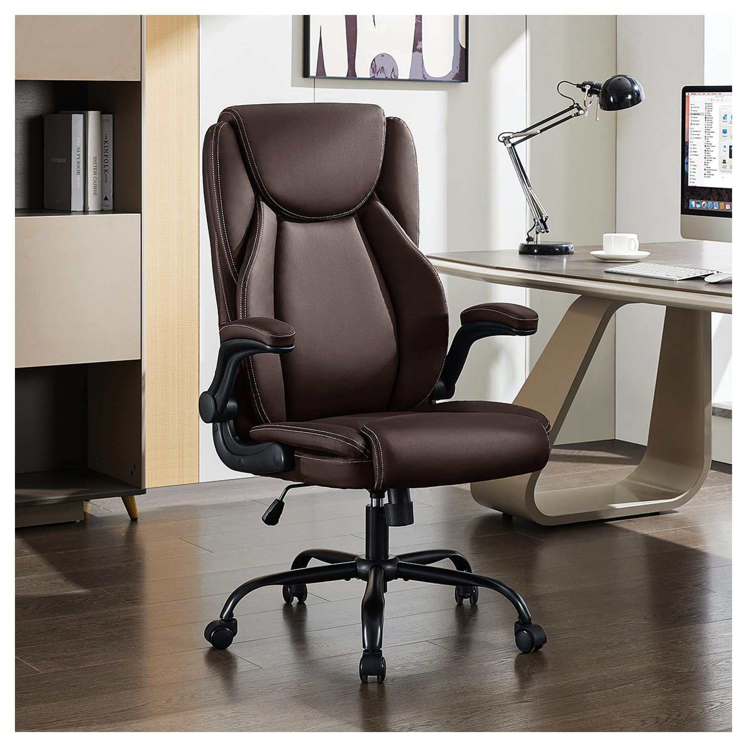Amseatec Office Chair,big and Tall 400lbs, Ergonomic with Adjustable Backrest, Reclining Computer Chair with Double Lumbar Support, Thick