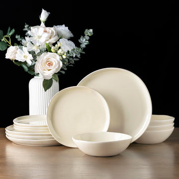AmorArc Ceramic Dinnerware Sets for 4, 12Pcs Plates and Bowls Sets Dishes