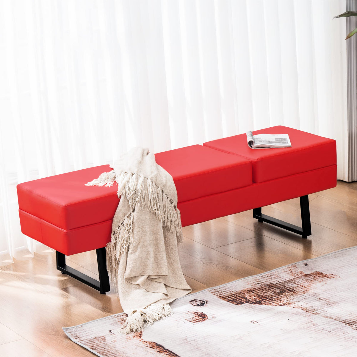 Barberpub Waiting Room Chairs, Heavy Duty Office Guest Reception Bench, Faux Leather Upholstered Lobby Chairs for Salon, Conference Room 7008