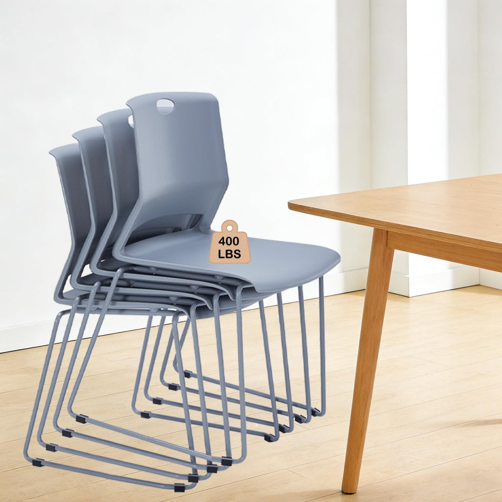 Grey Stackable Chairs Set of 4 for Break Conference Room Church Lobby