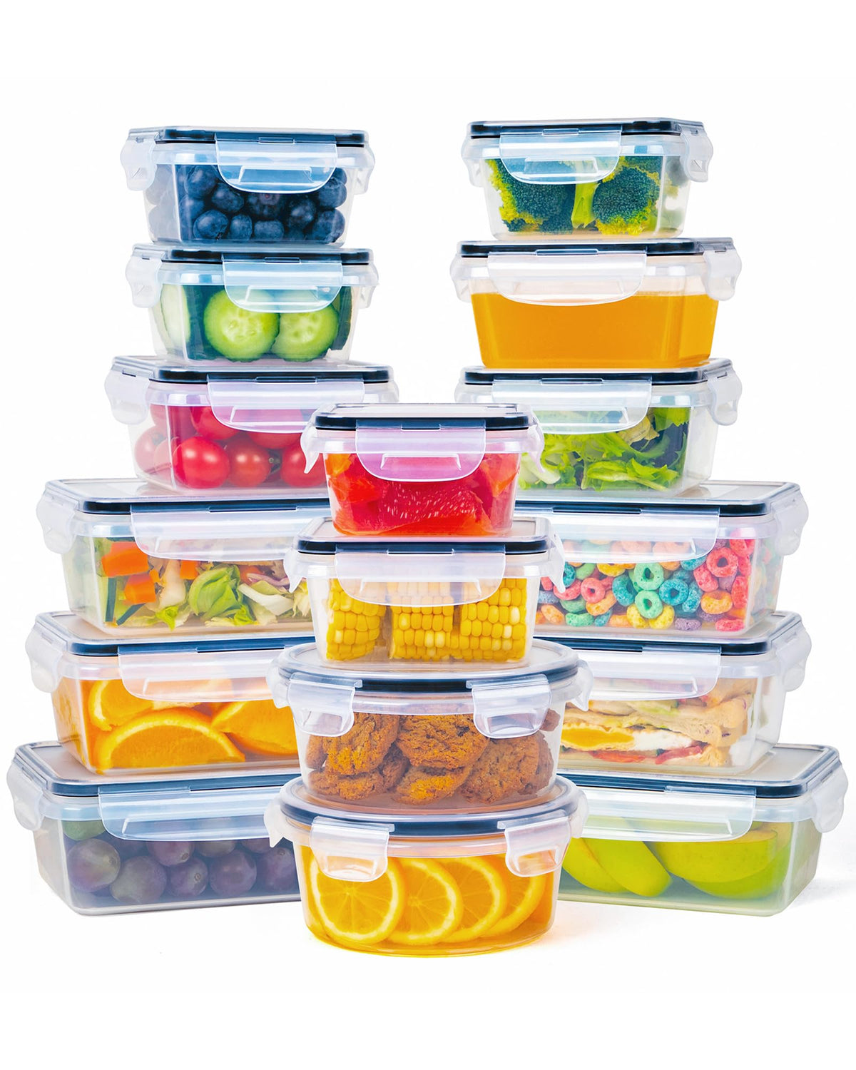 32 Piece Food Storage Container with Lids (16 Containers + 16 Lids) - Plastic Food Containers with Lid, Airtight Leak Proof Snap Lock, BPA Free Storage Containers
