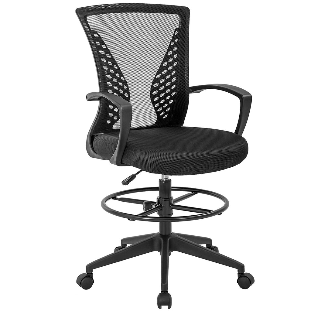 Bestoffice Drafting Chair Tall Office Chair with Adjustable Foot Ring and Flip-up Arms Computer Standing Desk Chair Executive Rolling Swivel
