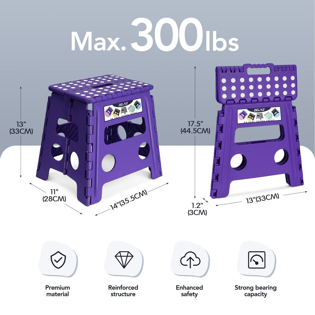 Delxo Folding Step Stool 13 Inch,300 Lbs Step Stool for Adults Purple
