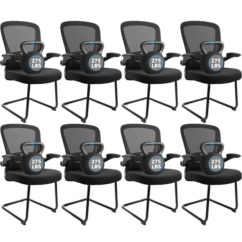 Clatina Office Guest Chair No Wheels, Ergonomic Mesh Desk Chair Adjustable Lumbar Support and Flip Up Arms, Sled Base for Office Guest &