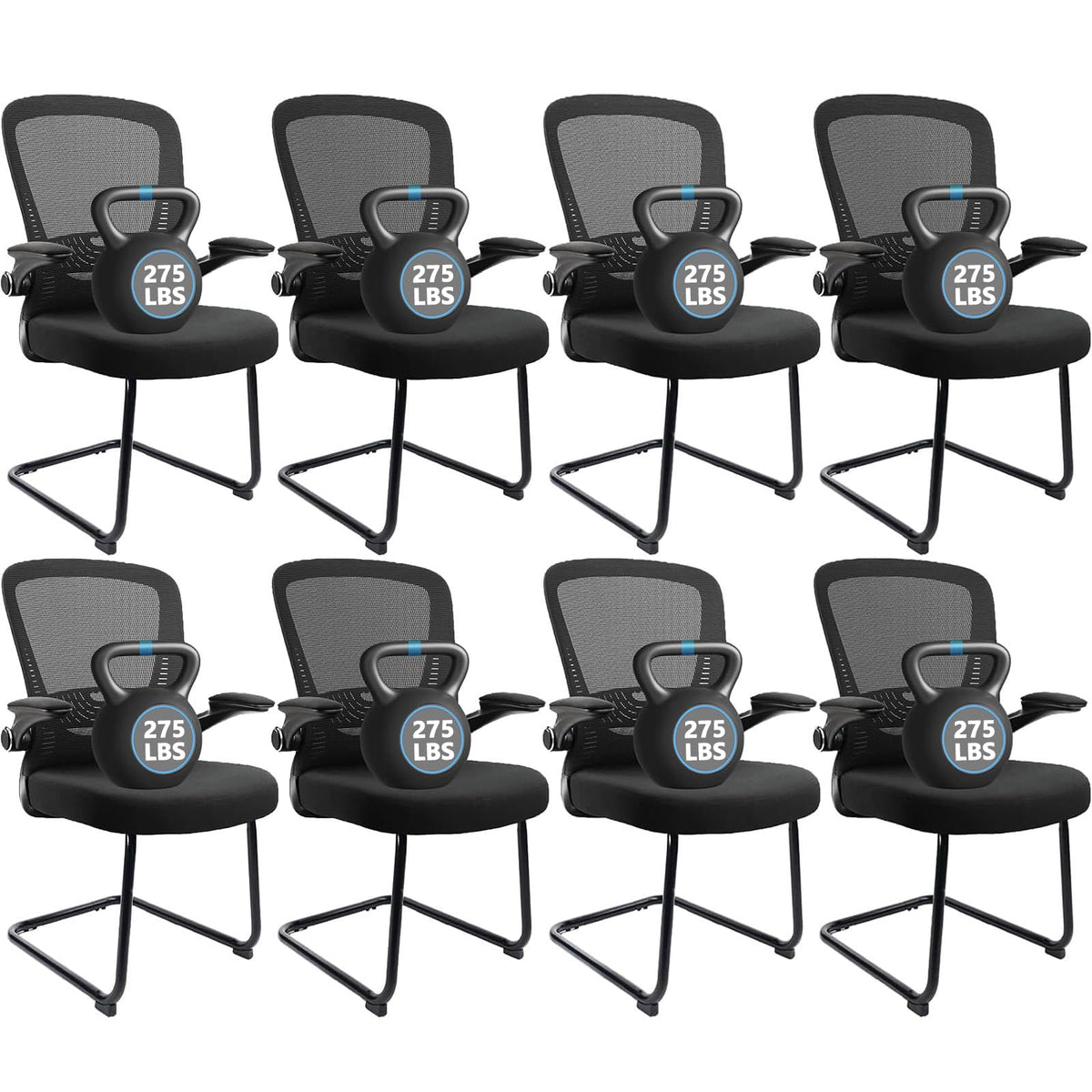 Clatina Office Guest Chair No Wheels, Ergonomic Mesh Desk Chair Adjustable Lumbar Support and Flip Up Arms, Sled Base for Office Guest &